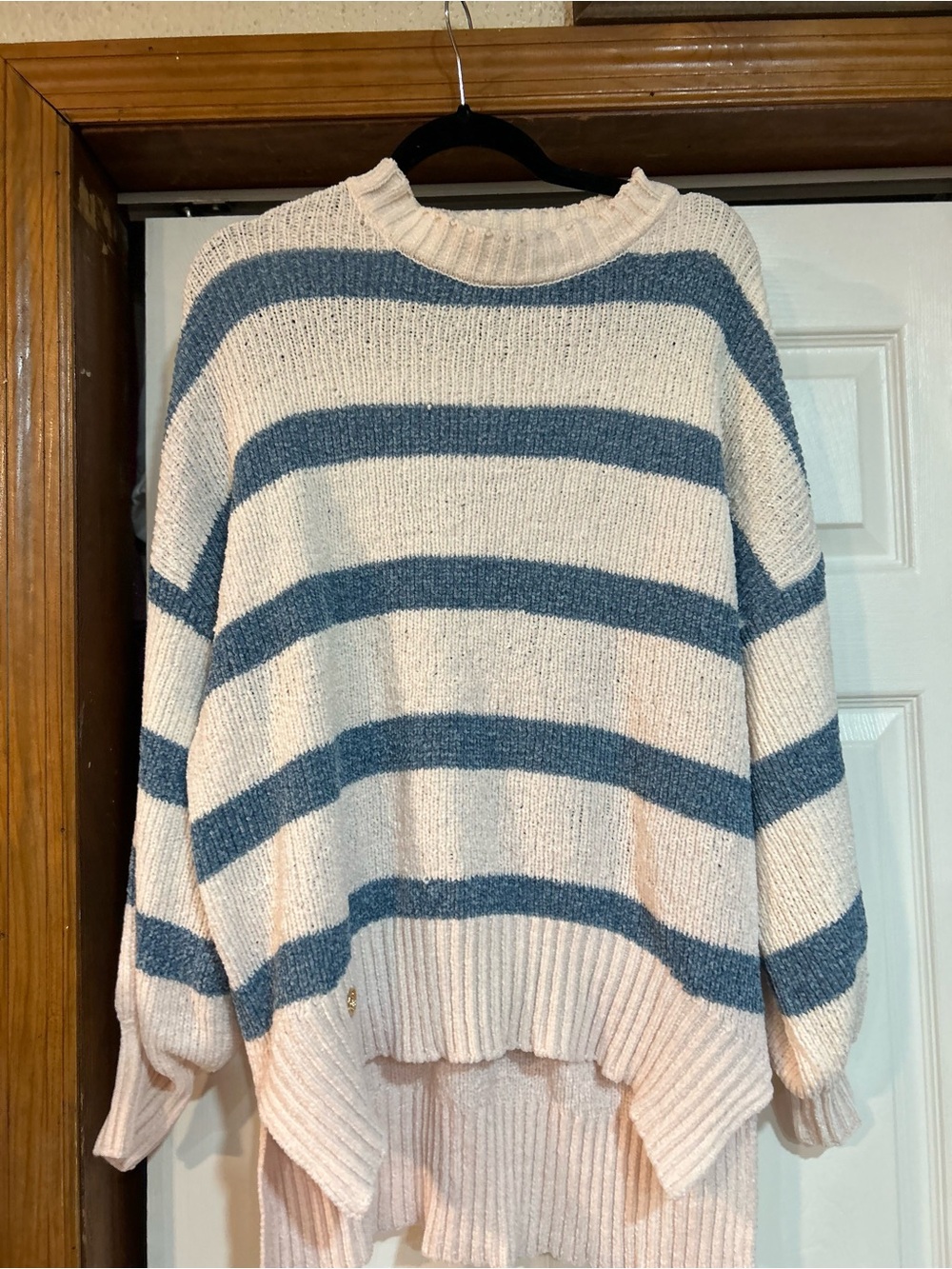 Simply Southern Cream and Blue Striped Crewneck Sweater